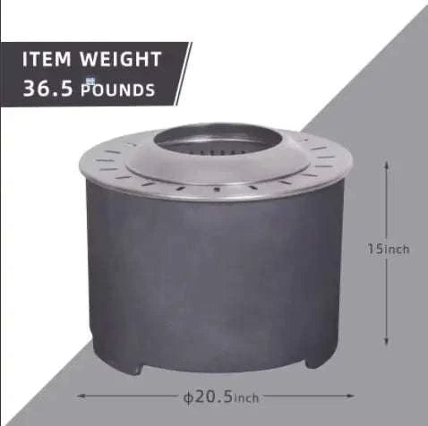 20.5x15 inch dark gray concrete textured smokeless fire pit outdoor use